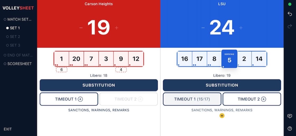 Two large team score buttons showing the current score for each team.